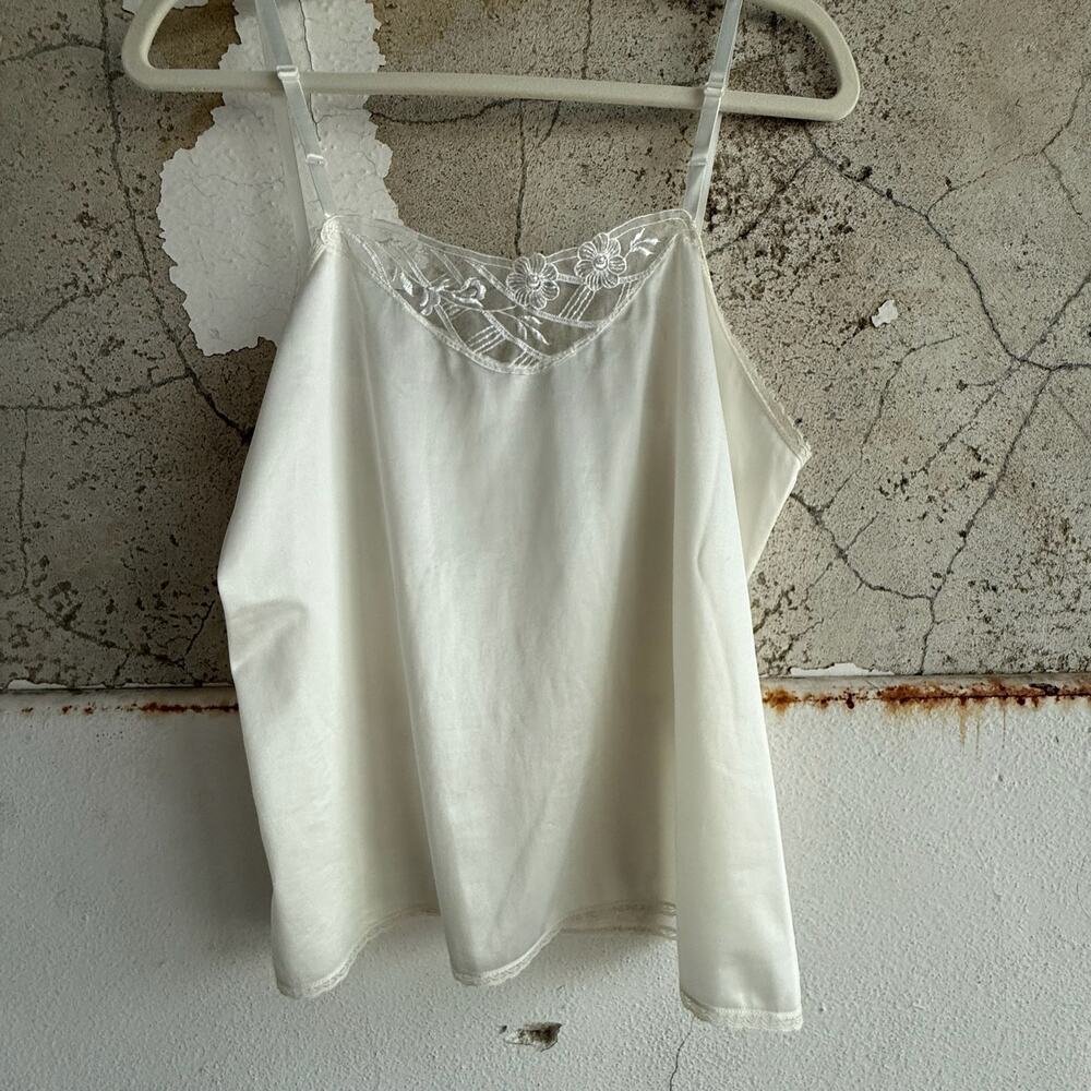 Vintage Ivory Lace Trim Camisole Lot Satin Floral Sheer Detail Romantic Lingerie